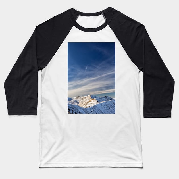 Corn Du, Pen y Fan and Cribyn in Winter Baseball T-Shirt by dasantillo